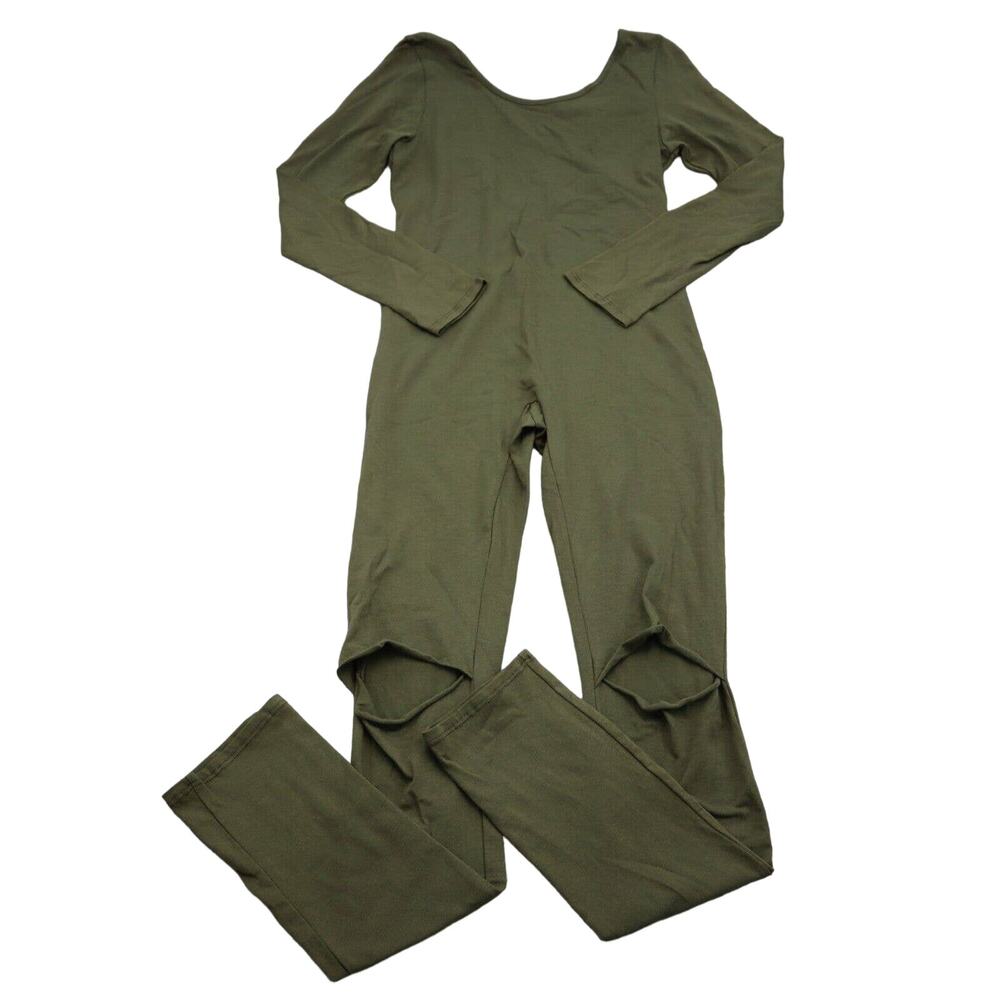 Many Many Jumpsuit Womens M Green Long Sleeve Scoop Neck Knit Stretch Pull On
